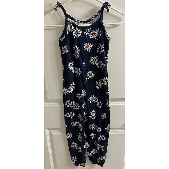 Hanna Andersson Jumpsuit Romper Size 6-7 120cm Floral Sleeveless Navy Daisies - Picture 4 of 6
